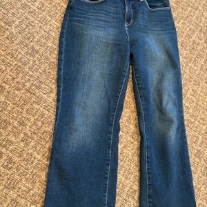 L'AGENCE Wide Legged Cropped Denim Jeans With Frayed Hem